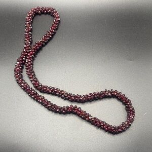 Natural Garnet Necklace 24" Hand Knotted Rope Strand Deep Red 56.97g